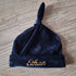 Mixed knotted bonnet embroidered first name in soft minky fabric or warm stuffed sweatshirt 13 colors